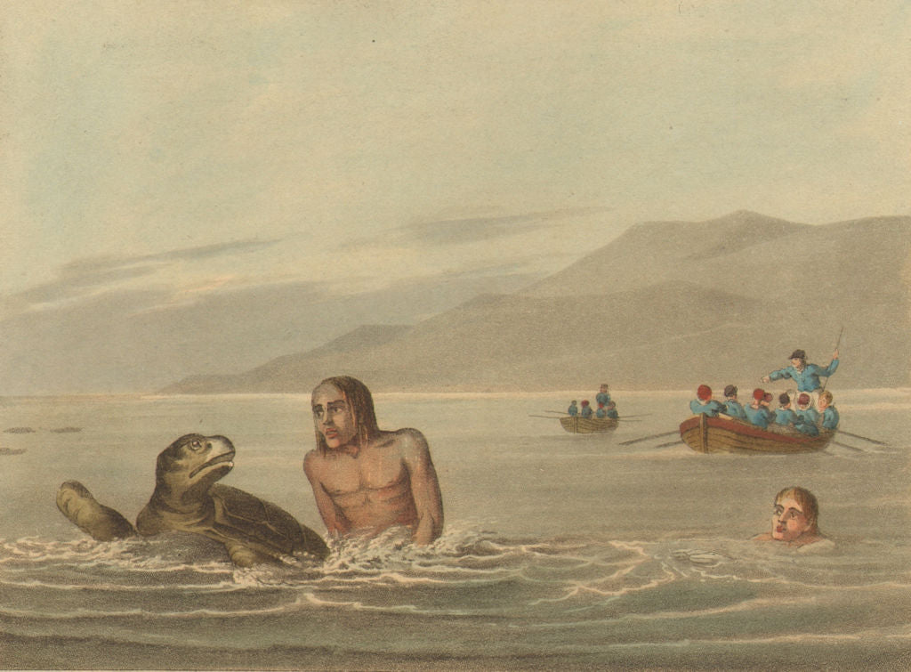 PACIFIC. Turtle- fishing Water. boat.  (Field Sports- Edward Orme)  1814 print
